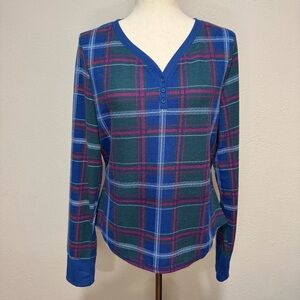 Sonoma Waffle Weave Plaid Long Sleeve Sleep Top Size L